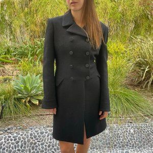 ALAIA Black Glitter Wool Long Sleeve Knee-High Peacoat